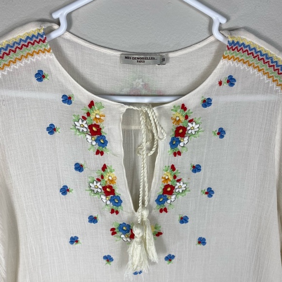 MES DEMOISELLES Floral Embroidery Intricate Tunic Top Sz EU 38 US 6 EXCELLENT - Picture 6 of 8